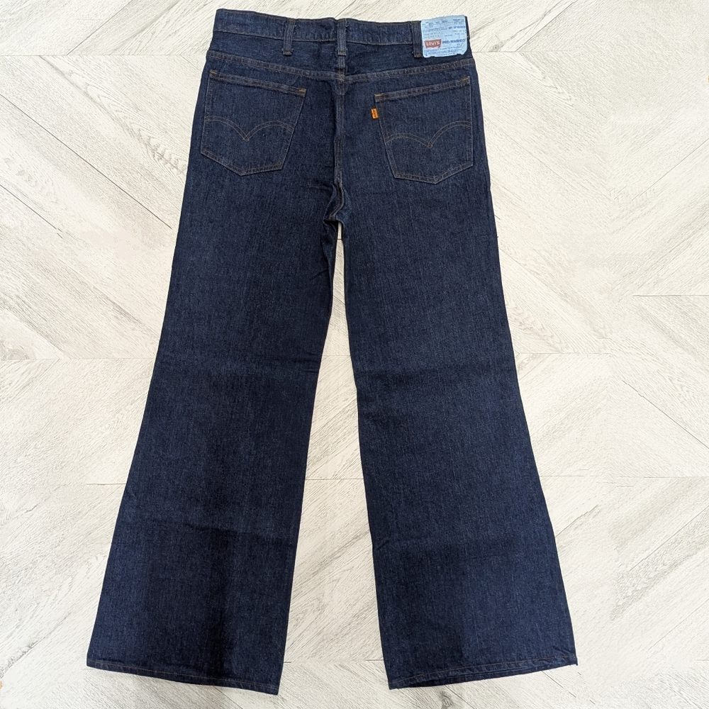 Vintage 1970s Levis High-waisted Flare Bellbottom Jeans Darkwash Tag Size 36x34 - Picture 2 of 7